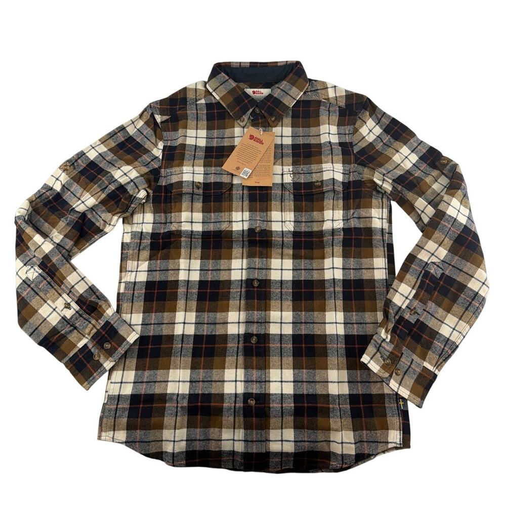 Fjällräven Men's Chalk White Dark Navy Singi Heavy Flannel Shirt Size XS